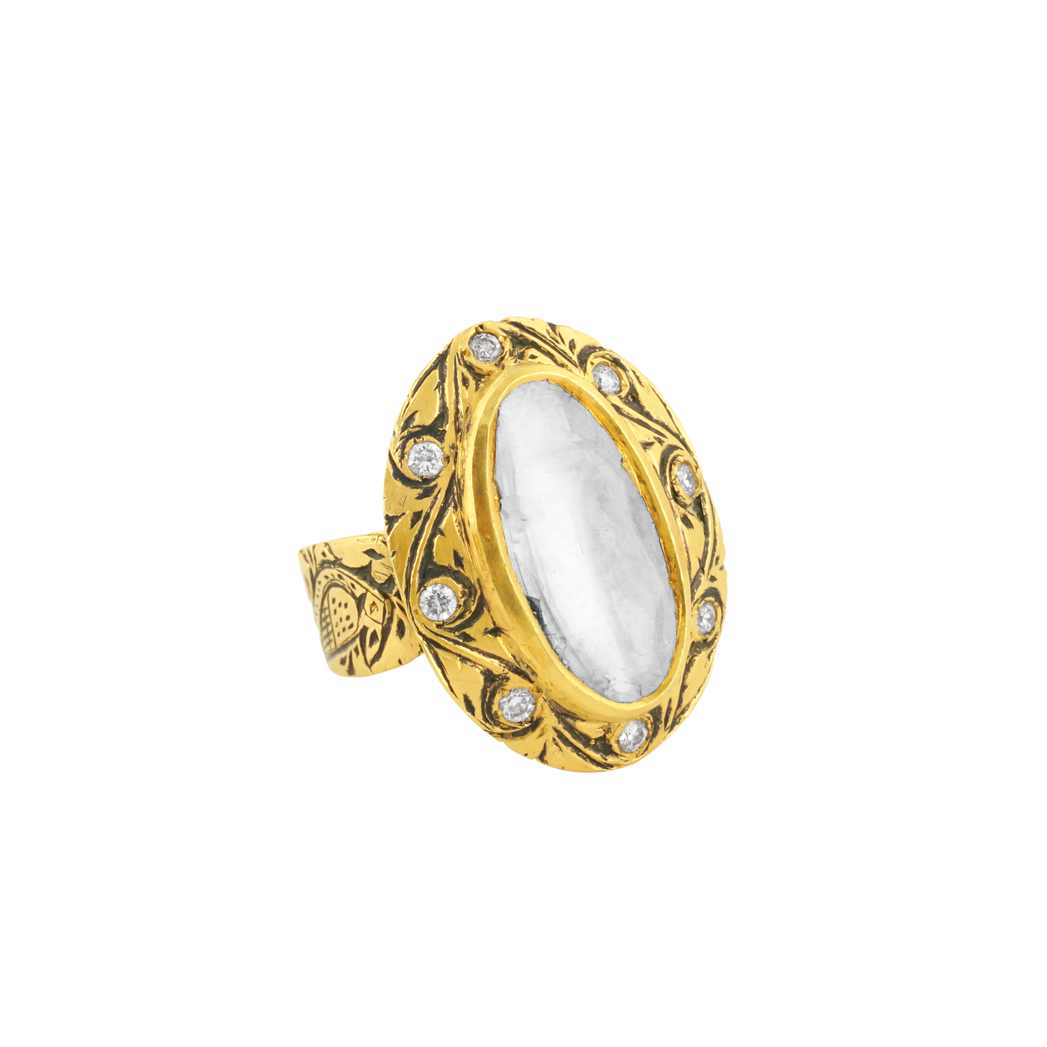 Partash Ring with Solitaire-Style Polki and Gold Inlay